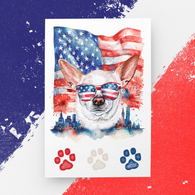 Red White Blue Chihuahua Dog American 4th of July Holiday Postcard (Creator Uploaded)