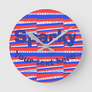 Red White Blue Circles Stripes  Round Clock