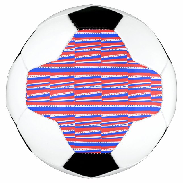 Red White Blue Circles Stripes Soccer Ball (Front)