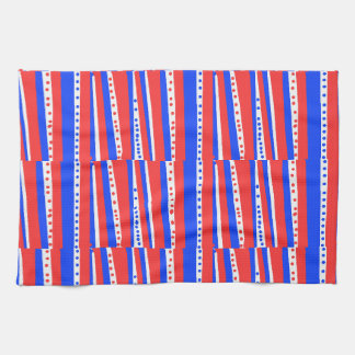 Red White Blue Circles Stripes Tea Towel