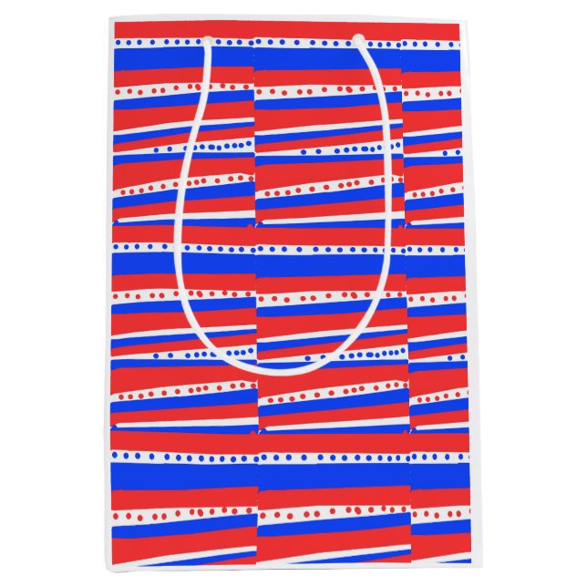 Red White Blue Circles Stripes Wine Tote Medium Gift Bag (Front)