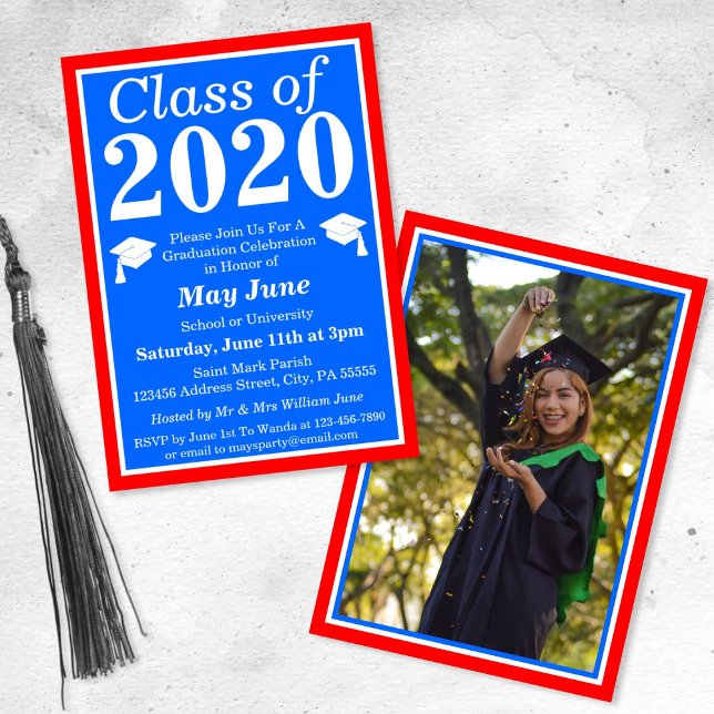 Red White Blue Class of 2024 Graduation Photo Invitation (Creator Uploaded)
