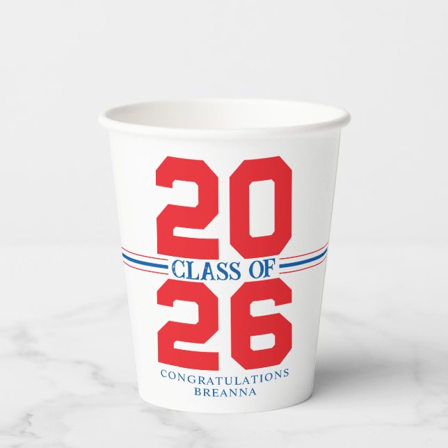 Red, White & Blue Class of Personalised Graduation Paper Cups (Back)