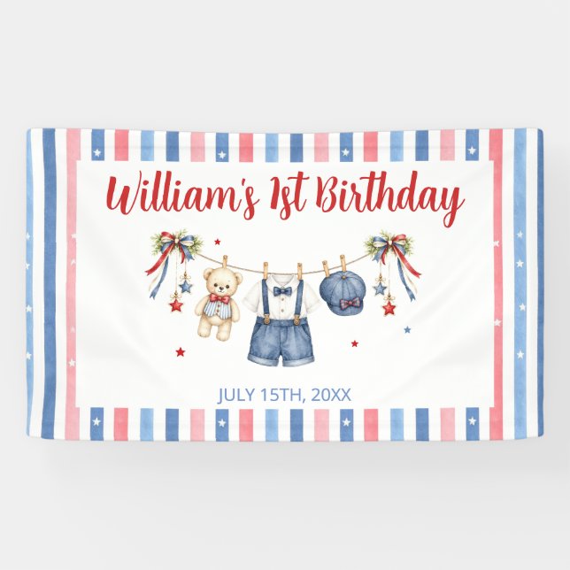 Red White & Blue Clothes Boy Birthday Banner (Horizontal)