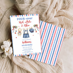 Red White & Blue Clothes Boy Birthday Invitation