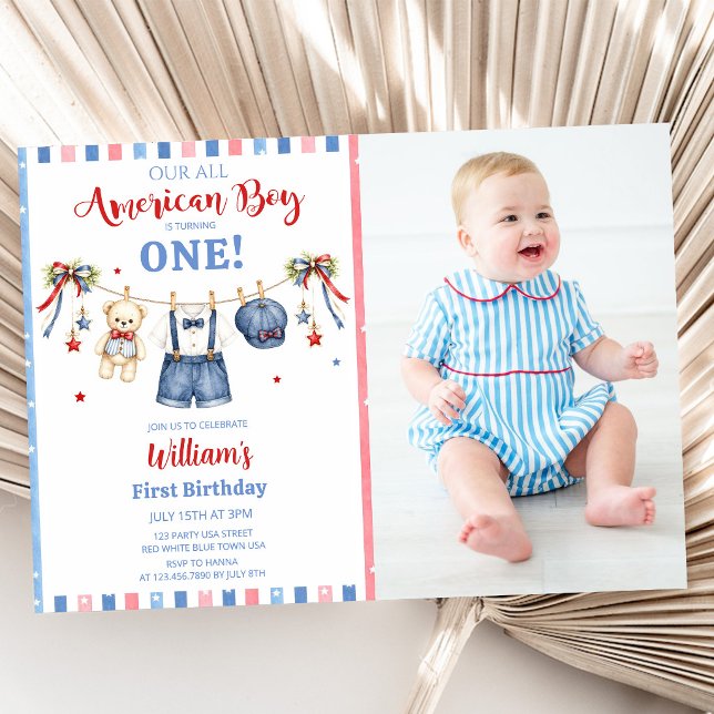 Red White & Blue Clothes Boy Birthday Invitation (Creator Uploaded)