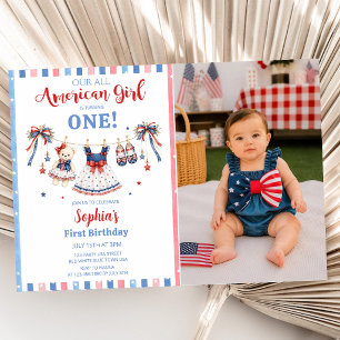 Red White & Blue Clothes Girl Birthday Invitation