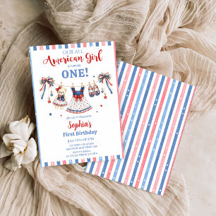Red White & Blue Clothes Girl Birthday Invitation