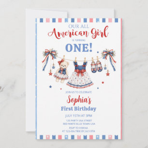 Red White & Blue Clothes Girl Birthday Invitation