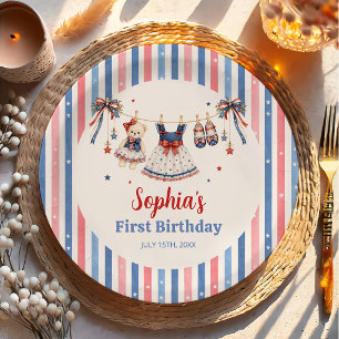 Red White Blue Clothes Girl Birthday Paper Plates
