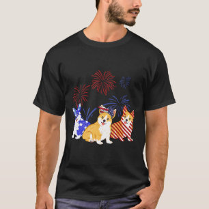 Red White Blue Corgi Usa Flag Firework 4th Of July T-Shirt