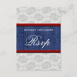 Red White & Blue Country Lace Wedding RSVP Cards