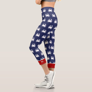 Red White Blue Crab Pattern Nautical Personalise Capri Leggings