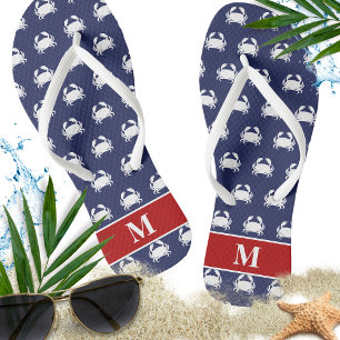 Red White Blue Crab Pattern Nautical Personalise Jandals