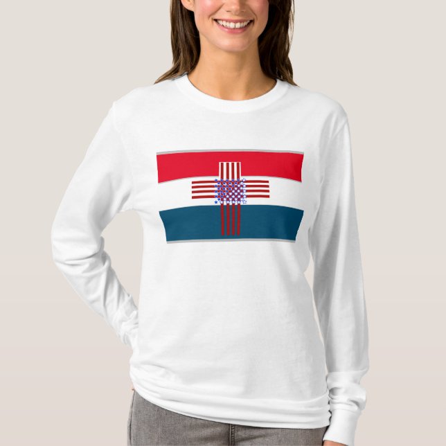 Red, White, Blue Cross with Flag T-Shirt (Front)