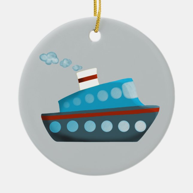 Red White Blue Cruise Ship Ceramic Tree Decoration (Front)