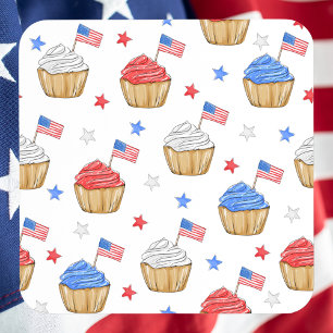 Red White Blue Cupcake Flag Star Patriotic Coaster
