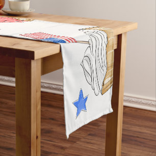 Red White Blue Cupcake Flag Star Patriotic Preppy Short Table Runner