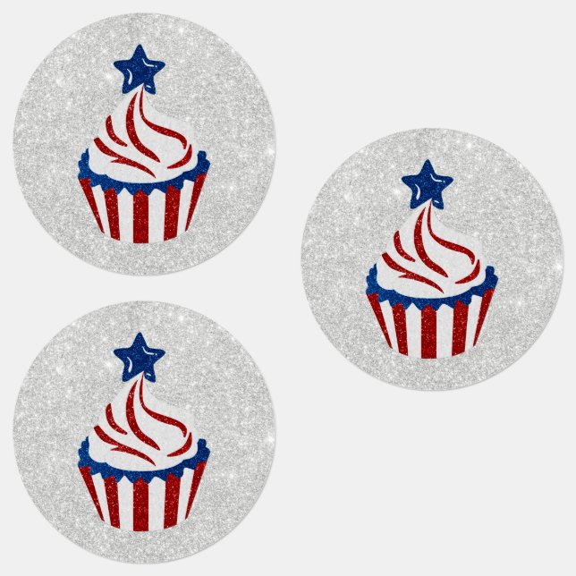 Red, White & Blue Cupcake July 4 Glitter (Group)