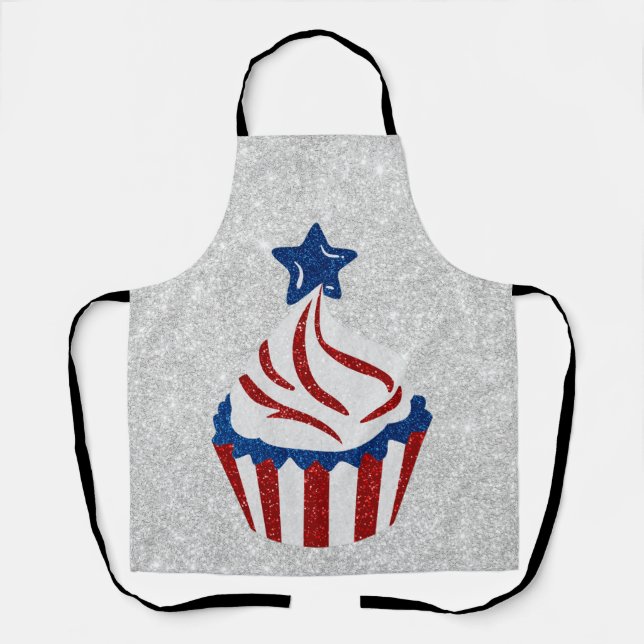 Red, White & Blue Cupcake July 4 Glitter Apron (Front)