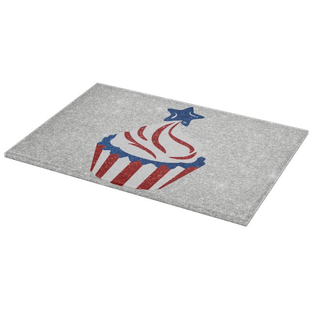 Red, White & Blue Cupcake July 4 Glitter Cutting Board (Corner)