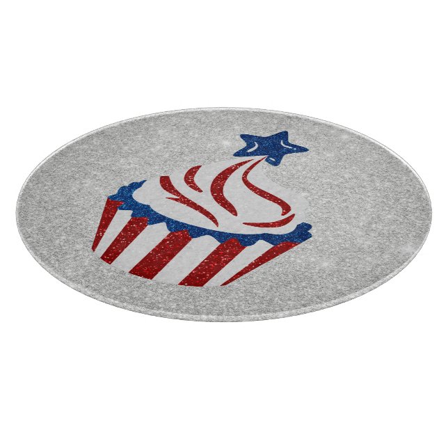 Red, White & Blue Cupcake July 4 Glitter Cutting Board (Corner)