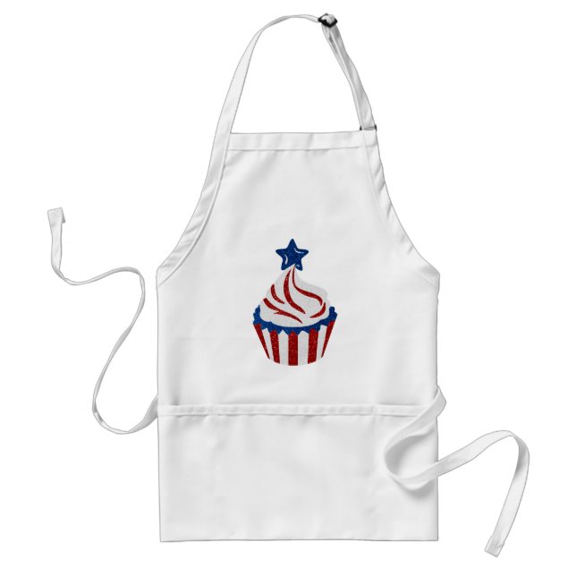 Red, White & Blue Cupcake July 4 Glitter Standard Apron (Front)