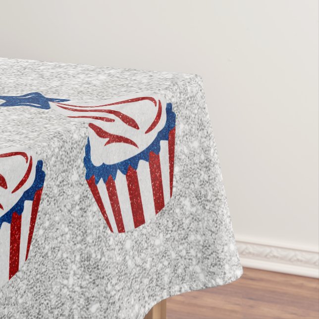 Red, White & Blue Cupcake July 4 Glitter Tablecloth (In Situ)