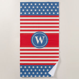 Red White Blue Customised Monogram Beach Towel