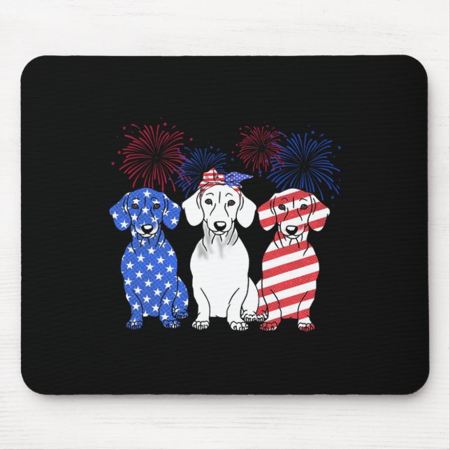 Red White Blue Dachshund Dog Usa Flag Firework 4th Mouse Pad (Front)