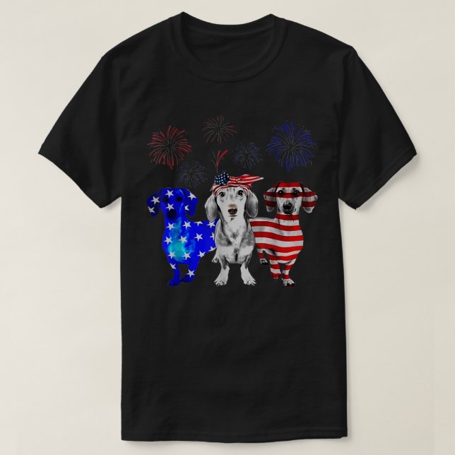 Red White Blue Dachshund USA Flag Firework 4th Of  T-Shirt (Design Front)