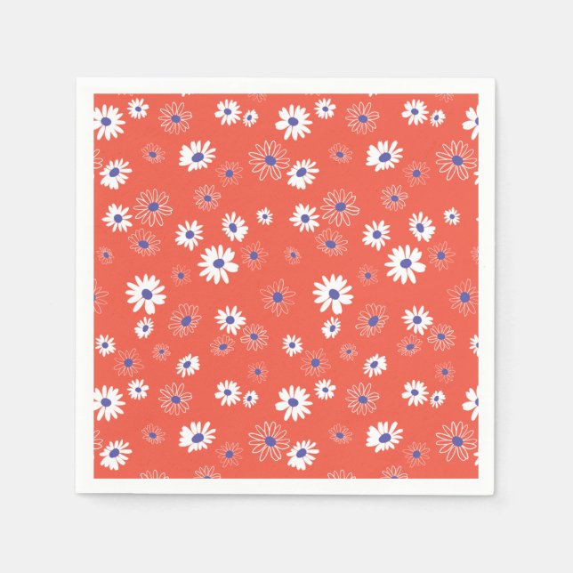 Red White Blue Daisy Flowers Pattern Napkin (Front)