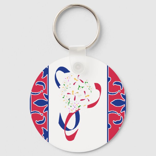 Red, White, & Blue, Damask Favour Keychain (Front)