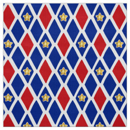 Red White Blue Diamond Gold Star Fabric