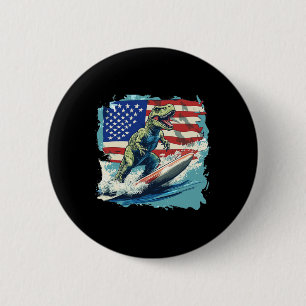 Red White Blue Dinosaur Surfing For Patriotic Juri 6 Cm Round Badge