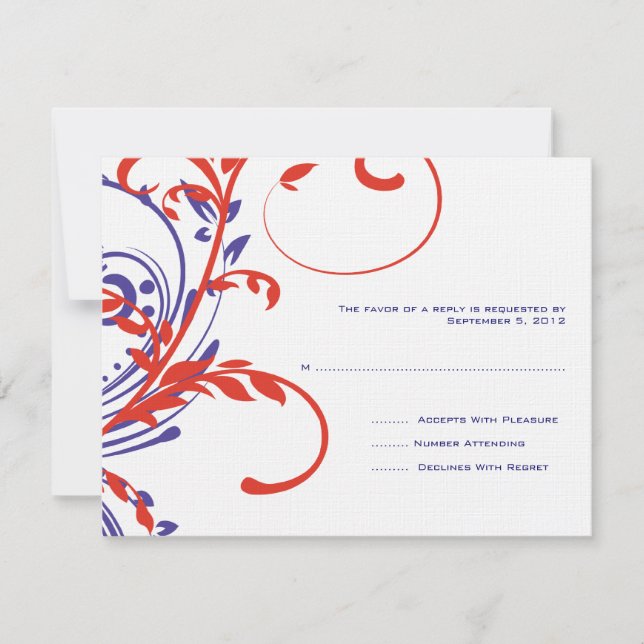 Red, White, Blue Double Floral Wedding RSVP Card (Front)