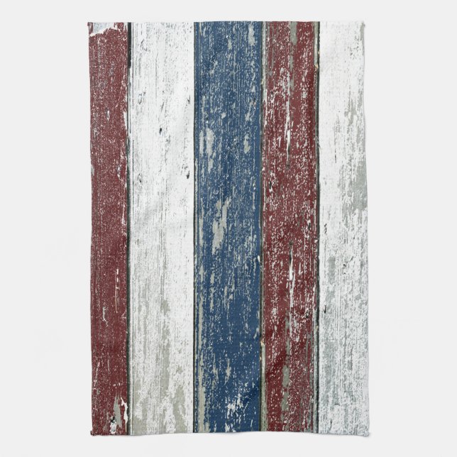 Red White Blue Driftwood Kitchen Towel (Vertical)