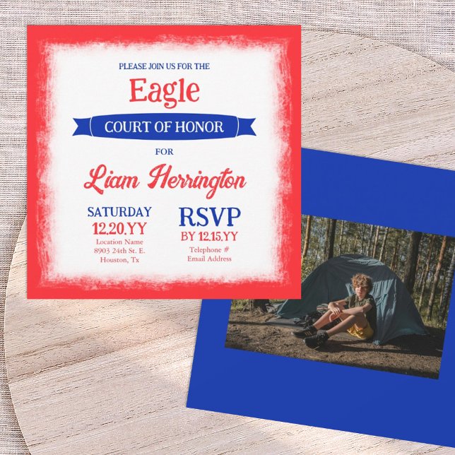 Red, White & Blue Eagle Court of Honor Party Invitation (patriotic red white and blue eagle scout court of honor invitations and announcements)