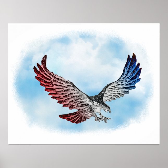 Red White & Blue Eagle in the Clouds Poster (Front)