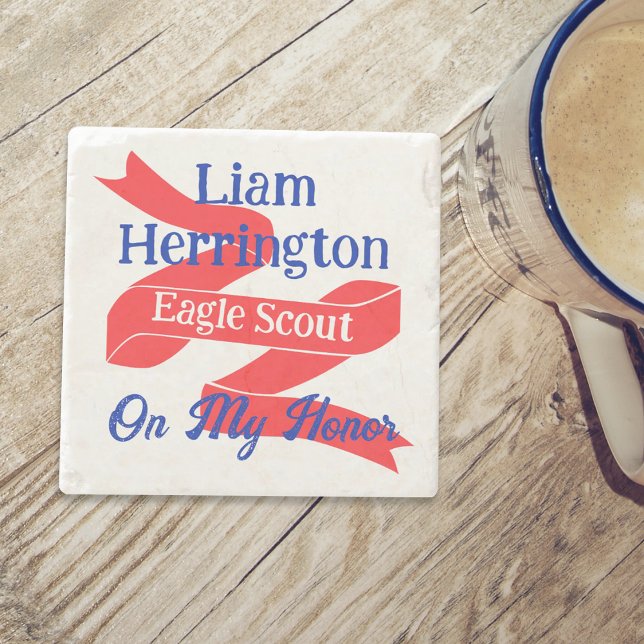 Red, White, Blue Eagle Scout Court of Honor Party Stone Coaster (patriotic red white and blue eagle scout court of honor coaster gift)