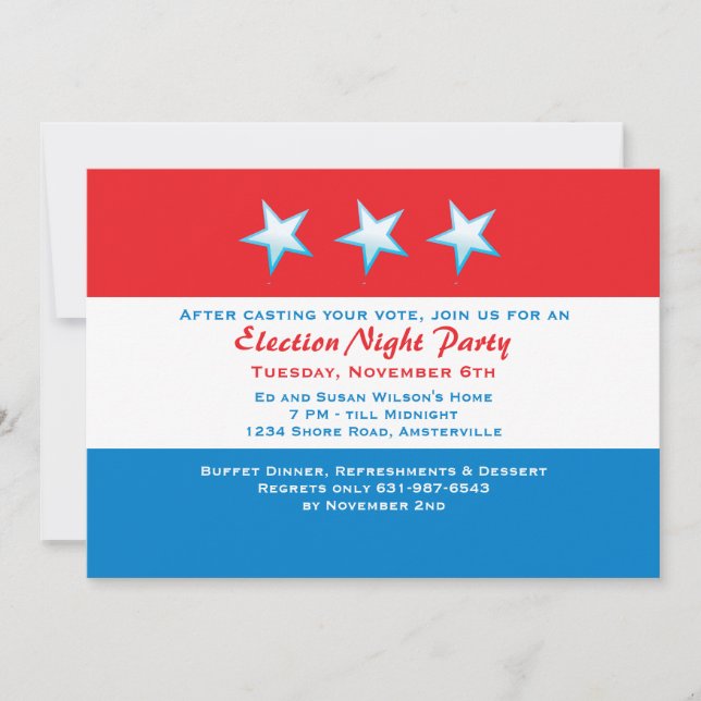 Red, White & Blue Election Day Party Invitation (Front)