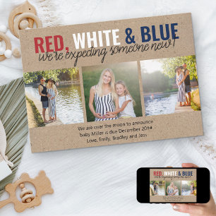 Red White Blue Expecting Somone New 3 Photo Announcement