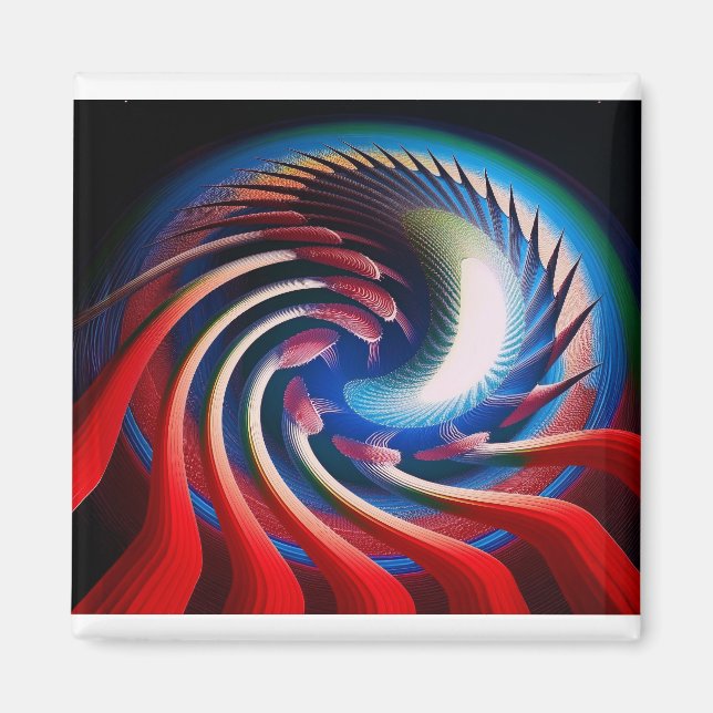 Red White & Blue Fantasy Fractal Magnet (Front)