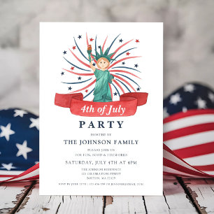 Red White Blue Fireorks 4th Of July Invitation