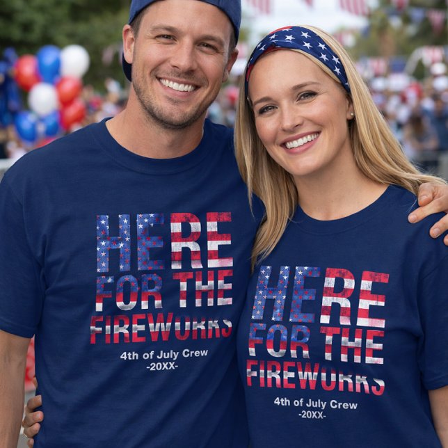 Red White Blue Fireworks 4th of July Family Crew  T-Shirt (Creator Uploaded)