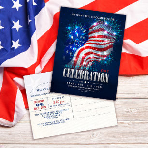 Red, White, Blue Fireworks 4th Of July Invitation Postcard