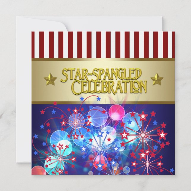 Red White & Blue Fireworks 4th of July Invitations (Front)