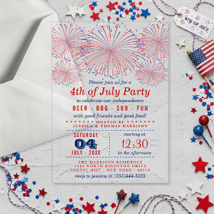 Red, White & Blue Fireworks 4th Of July Party Acrylic Invitations