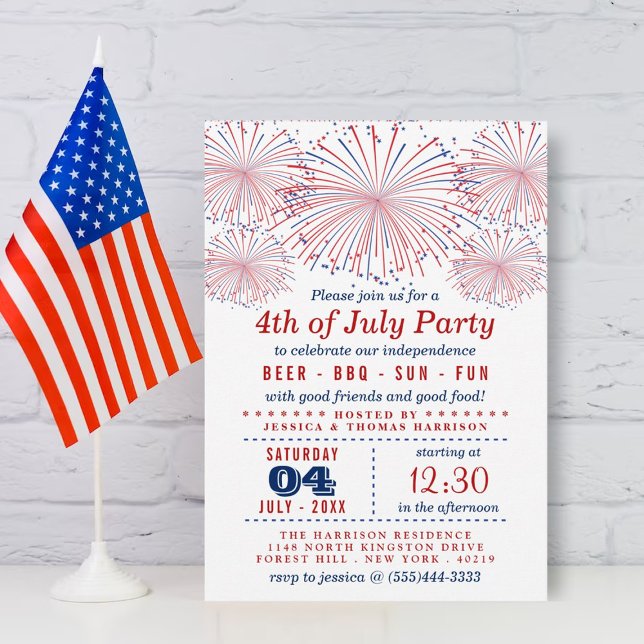 Red, White & Blue Fireworks 4th Of July Party Invitation (Creator Uploaded)