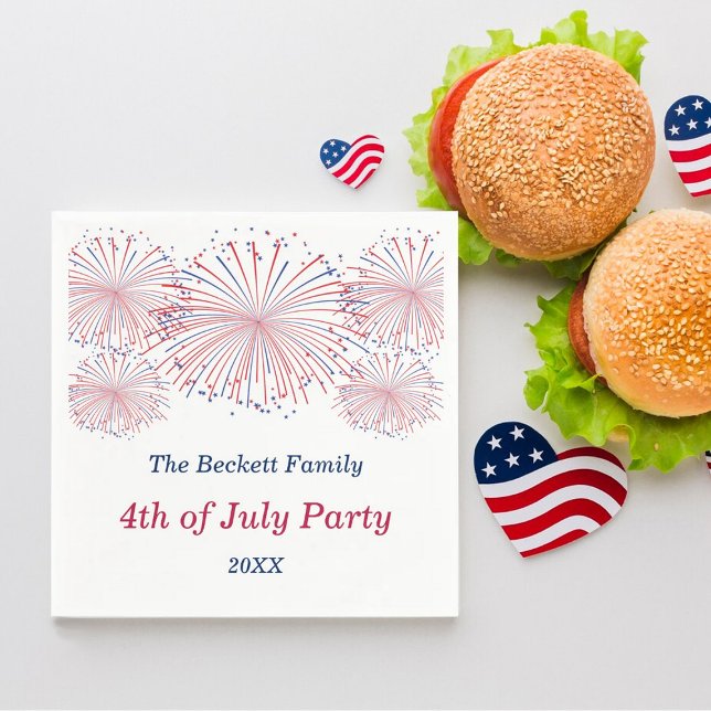 Red, White & Blue Fireworks 4th Of July Party Napkin (Creator Uploaded)